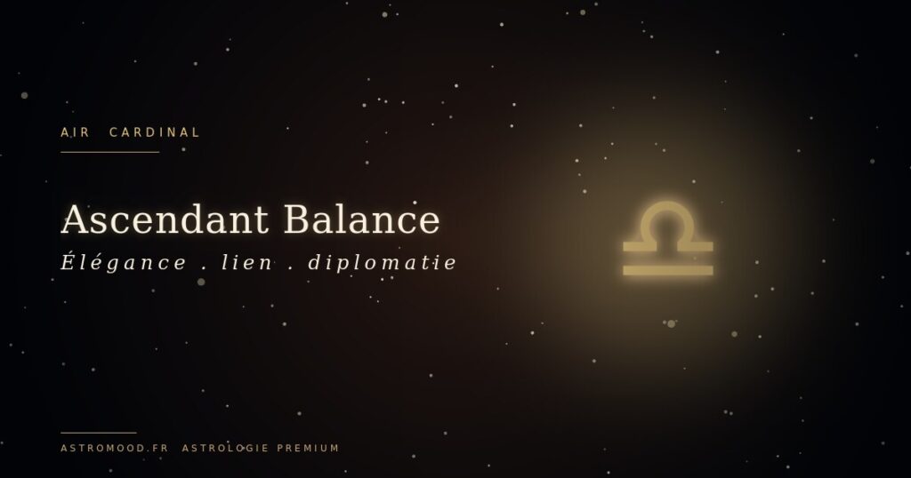 Ascendant Balance — symbole astrologique or sur fond cosmique navy AstroMood