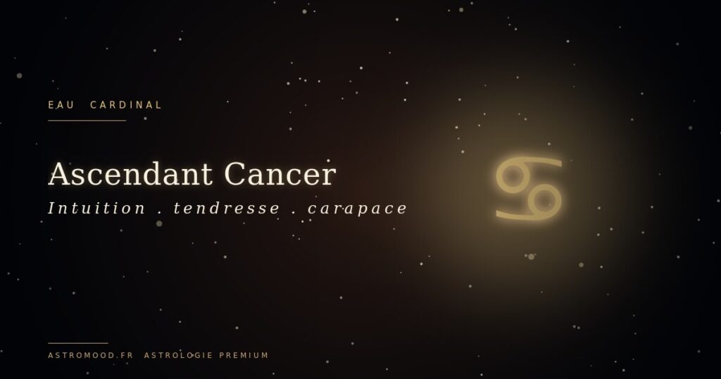 Ascendant Cancer — symbole astrologique or sur fond cosmique navy AstroMood