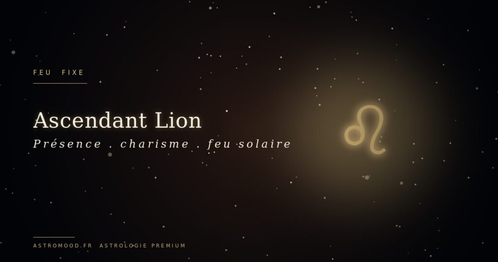 Ascendant Lion — symbole astrologique or sur fond cosmique navy AstroMood