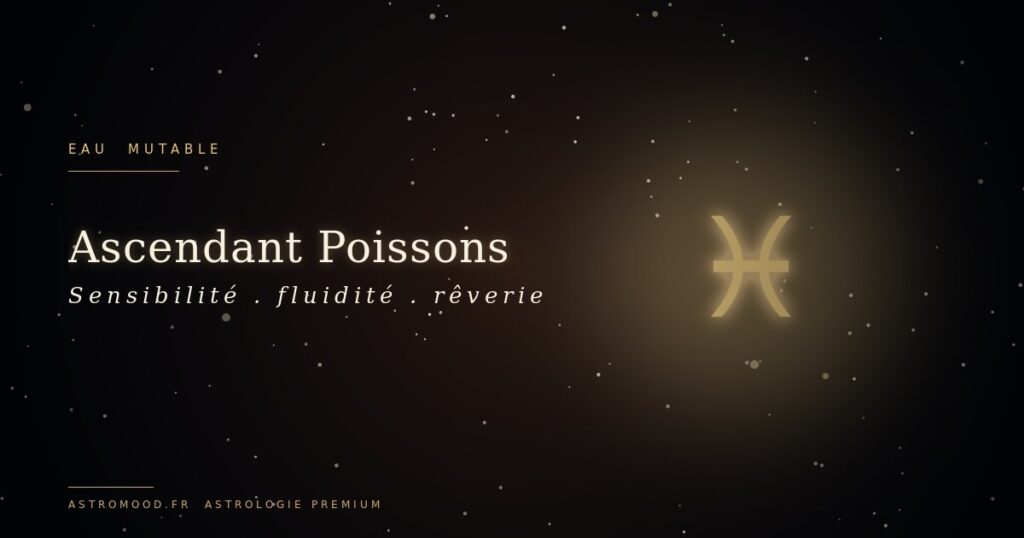 Ascendant Poissons — symbole astrologique or sur fond cosmique navy AstroMood