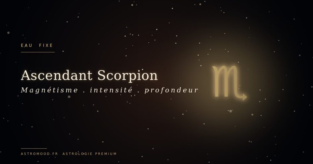 Ascendant Scorpion — symbole astrologique or sur fond cosmique navy AstroMood