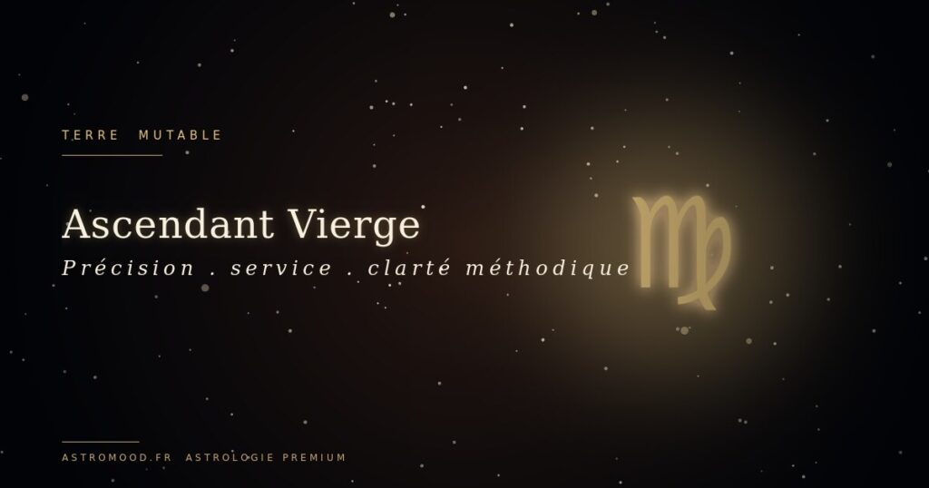 Ascendant Vierge — symbole astrologique or sur fond cosmique navy AstroMood