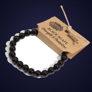 Bracelet Pierre Naturelle Agate Noire — Protection & Force
