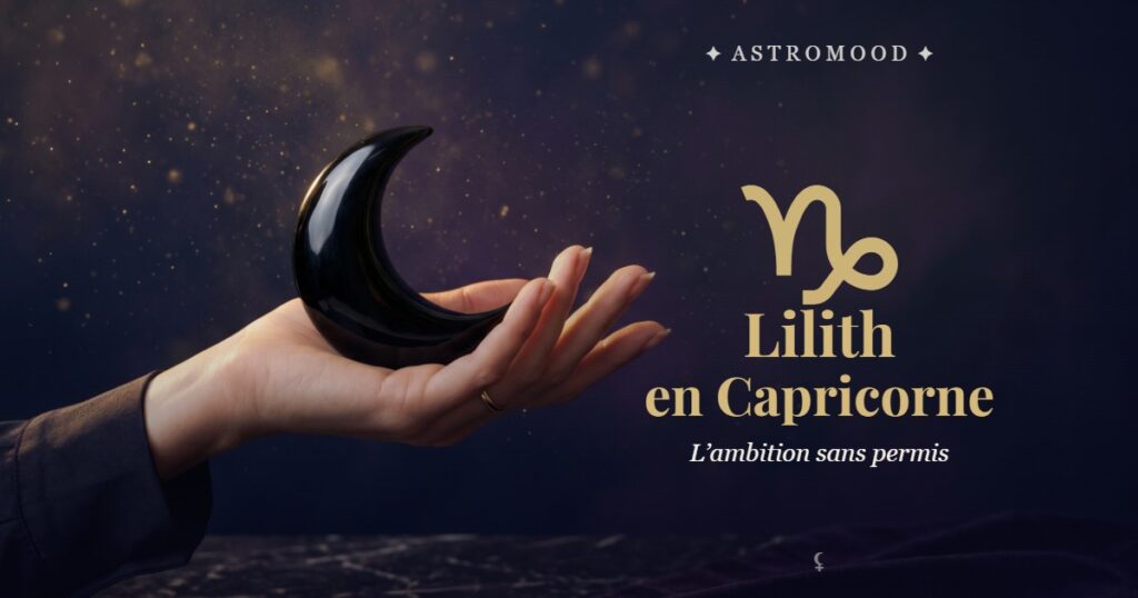 Lilith en Capricorne : main tenant un croissant de lune noire, illustration AstroMood