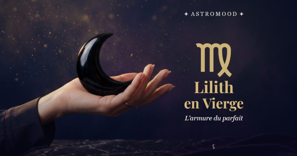 Lilith en Vierge : main tenant un croissant de lune noire, illustration AstroMood