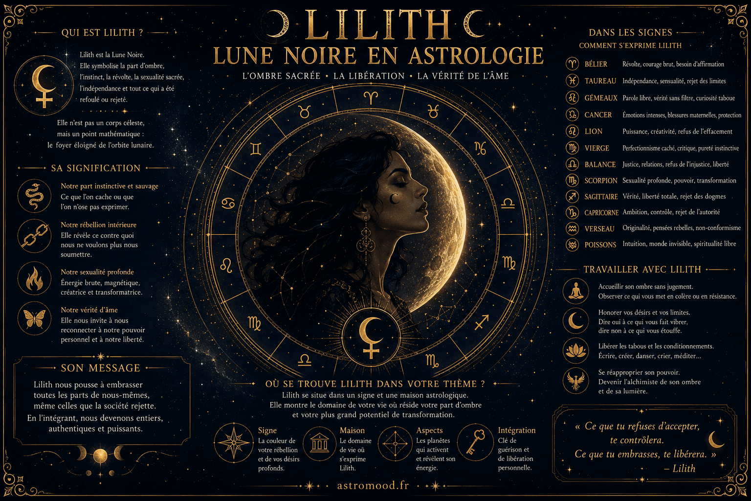Lilith Lune Noire dans le thème natal — signification dans les 12 signes du zodiaque