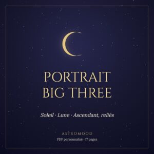 Portrait Big Three AstroMood : croissant de lune doré sur un ciel nuit étoilé